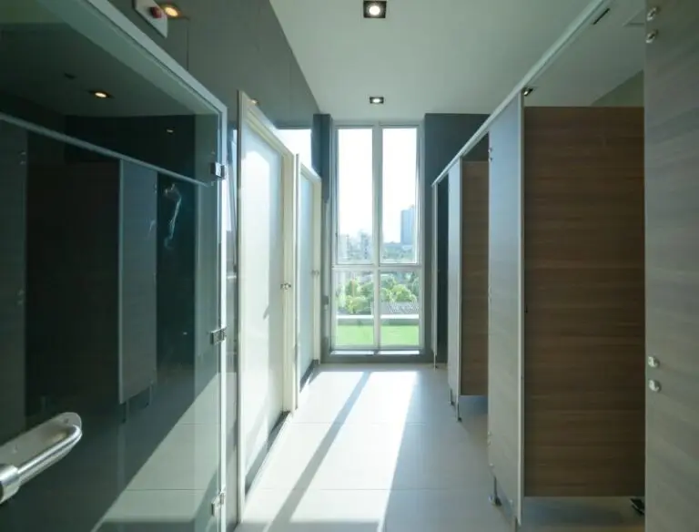 Public toilet. men bathroom doors in restroom in restaurant or hotel or shopping mall, empty interior decoration design